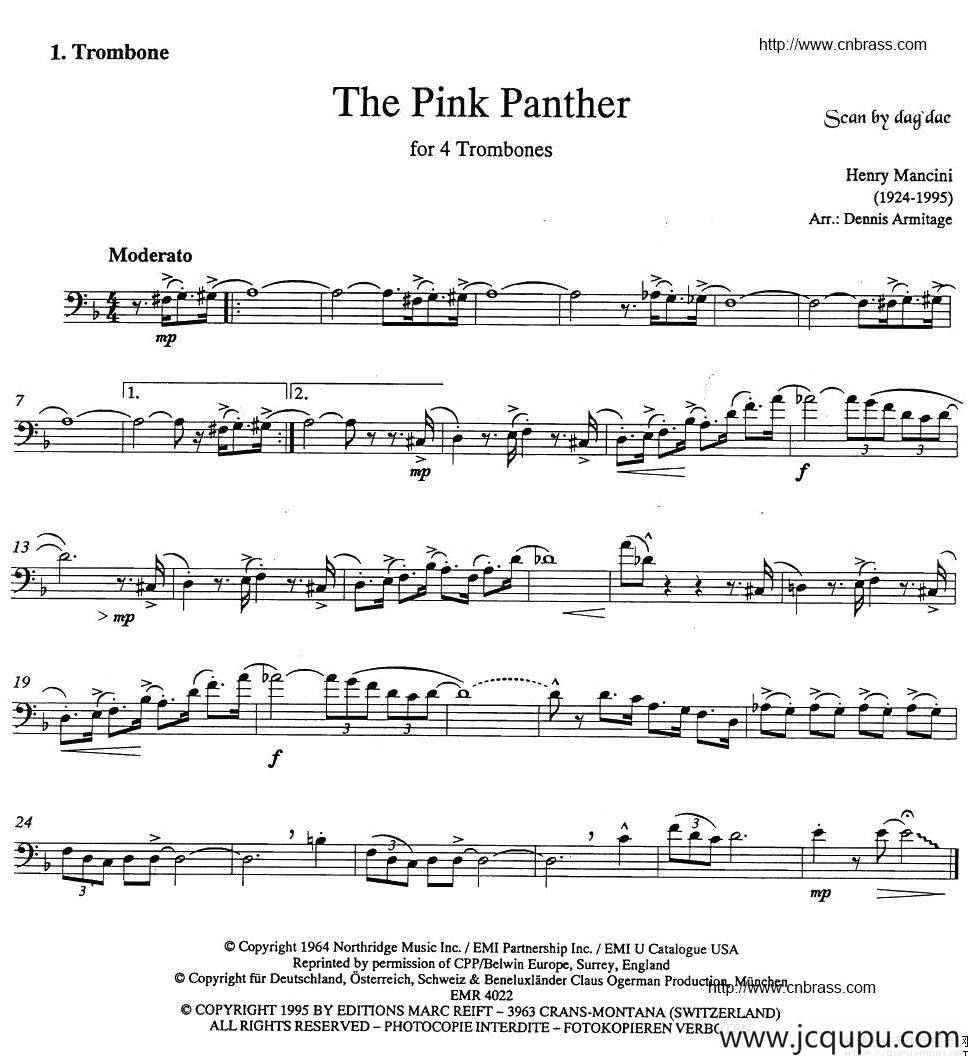 The Pink Panther（《粉红豹》长号四重奏）简谱