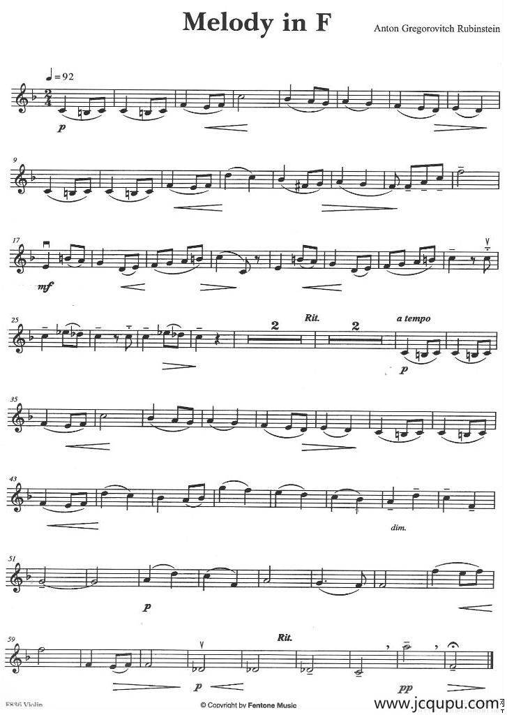 Melody in F（F大调旋律）简谱