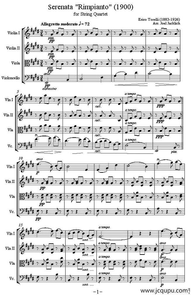 Serenata “Rimpianto”（1900 [弦乐四重奏]）简谱