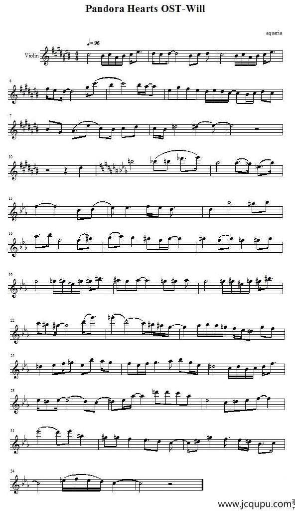 Pandora Hearts OST-Will简谱