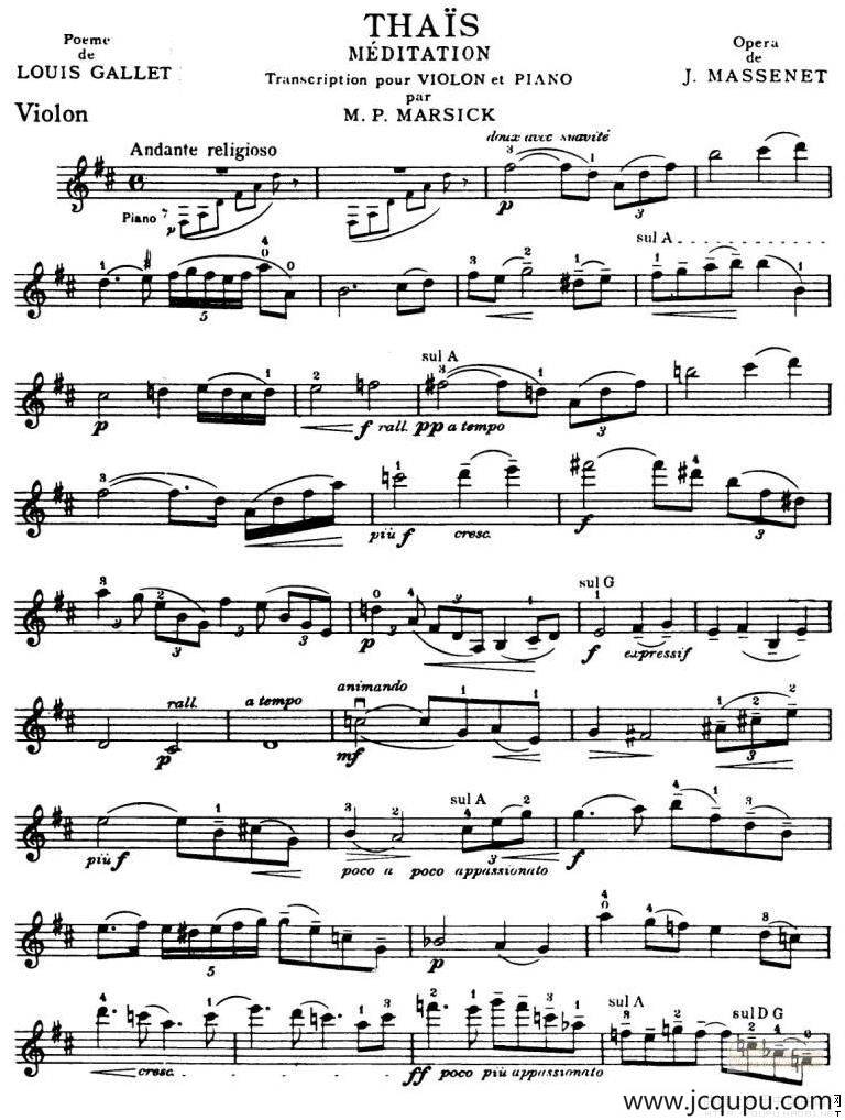 沉思（选自歌剧《泰伊思》）简谱