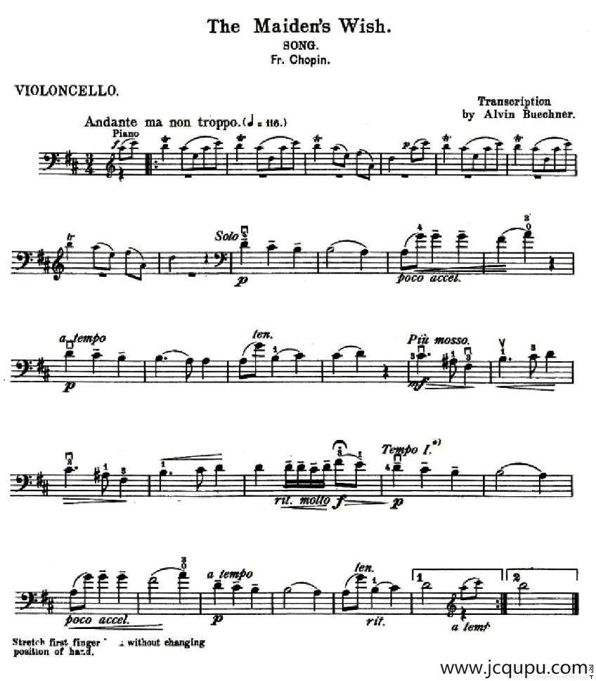 The Maiden's Wish（少女的祈祷）（大提琴）简谱