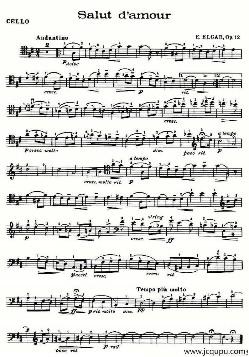 Salut d'amour（爱的礼赞）（大提琴）简谱