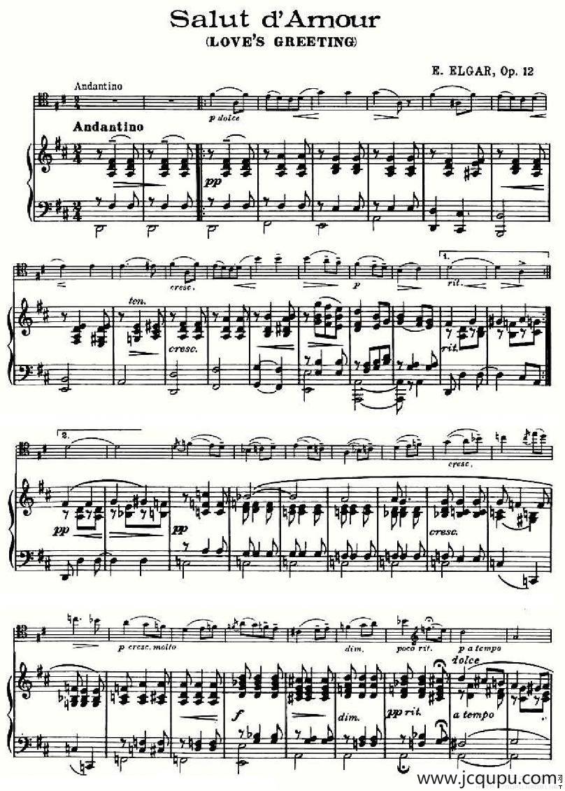 Salut d'amour（爱的礼赞）（大提琴+钢琴）简谱