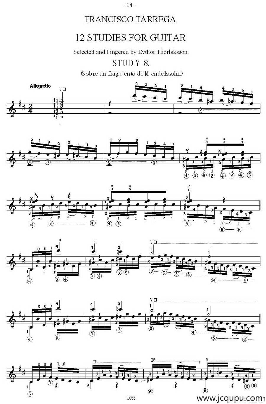 他雷加12首练习曲之8简谱