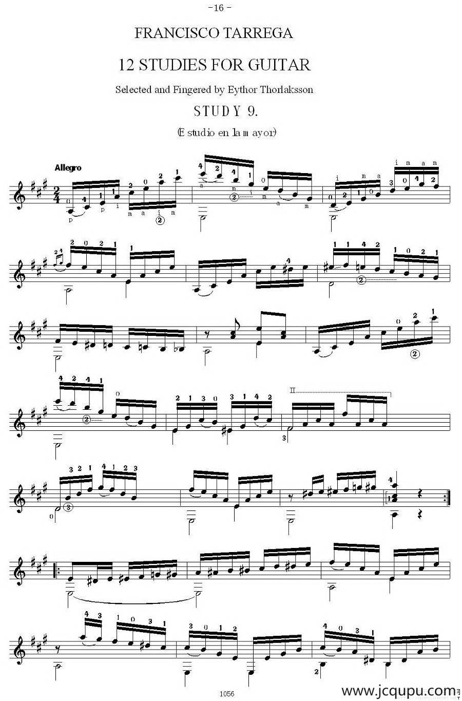 他雷加12首练习曲之9简谱