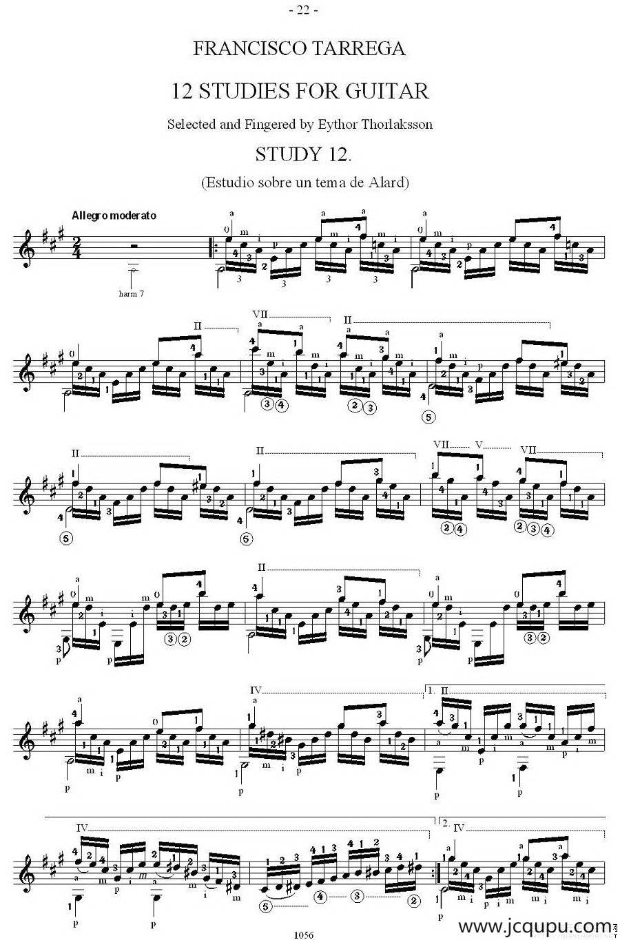 他雷加12首练习曲之12简谱