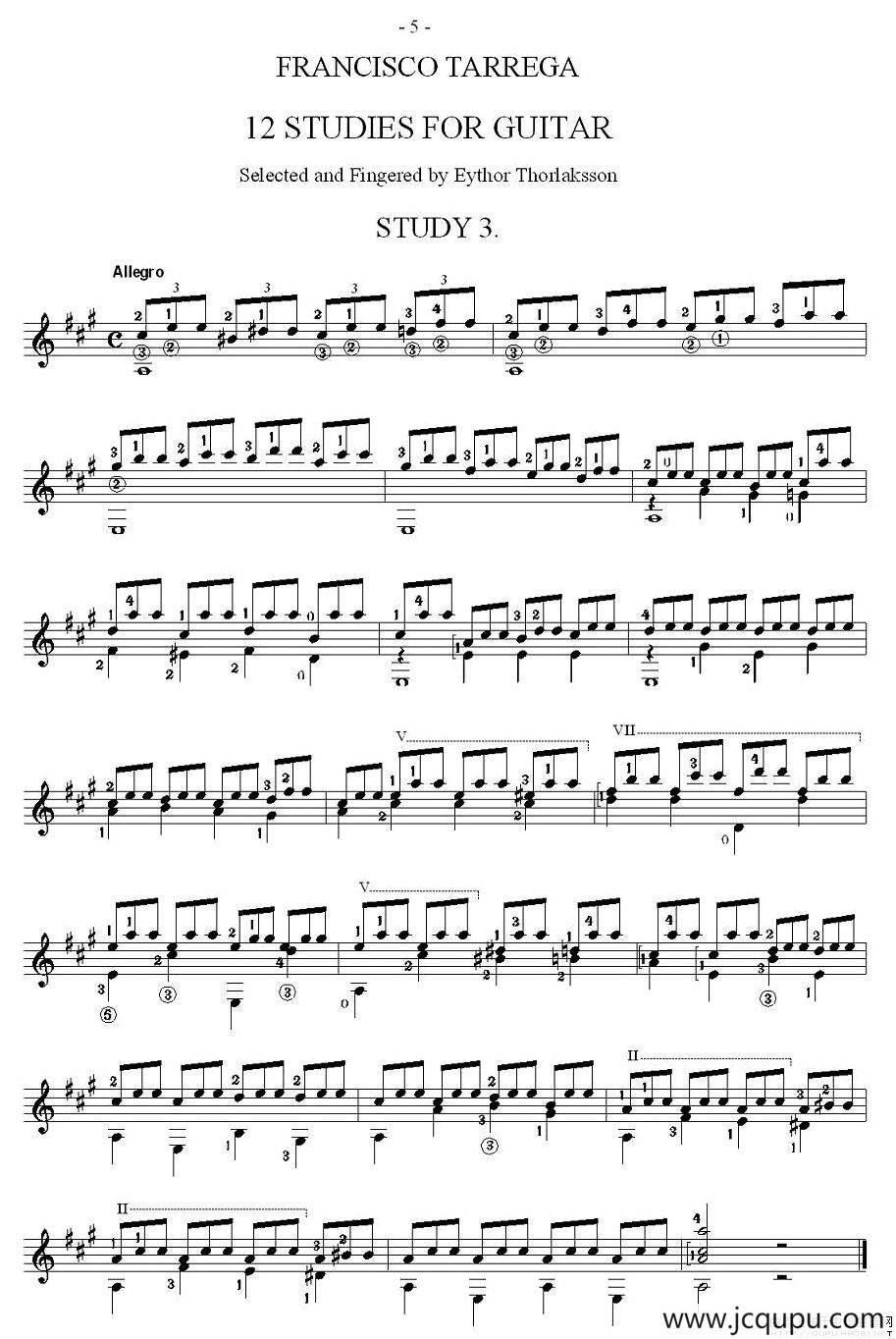 他雷加12首练习曲之3简谱