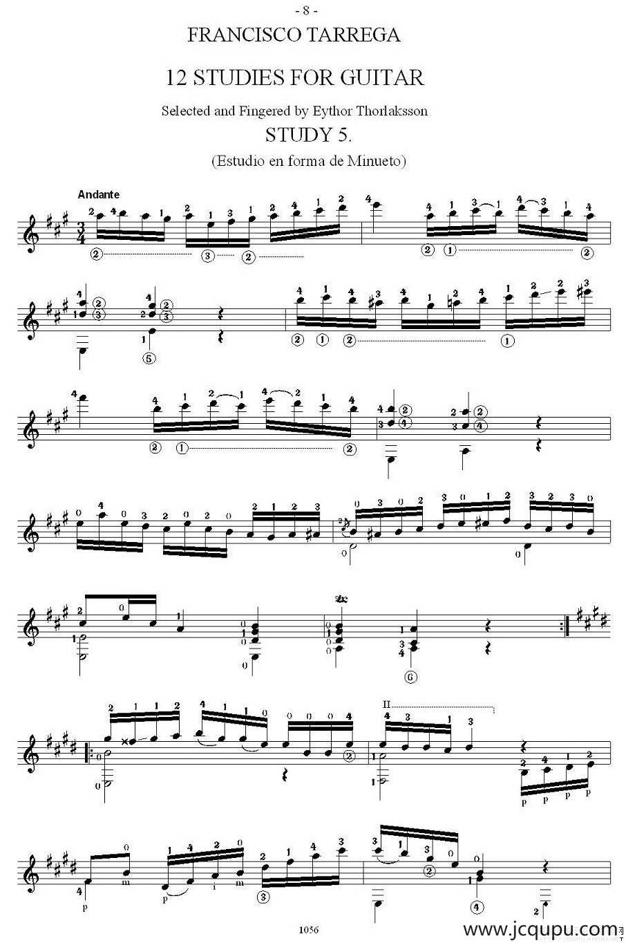 他雷加12首练习曲之5简谱