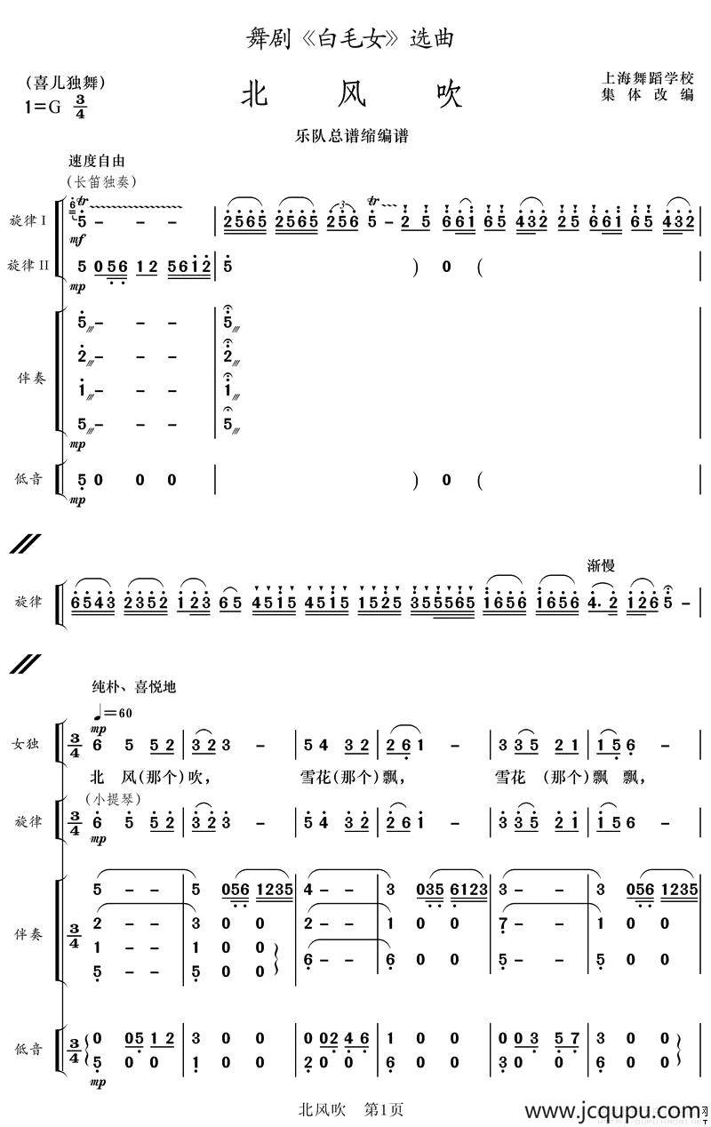 北风吹（乐队总谱缩编版）简谱