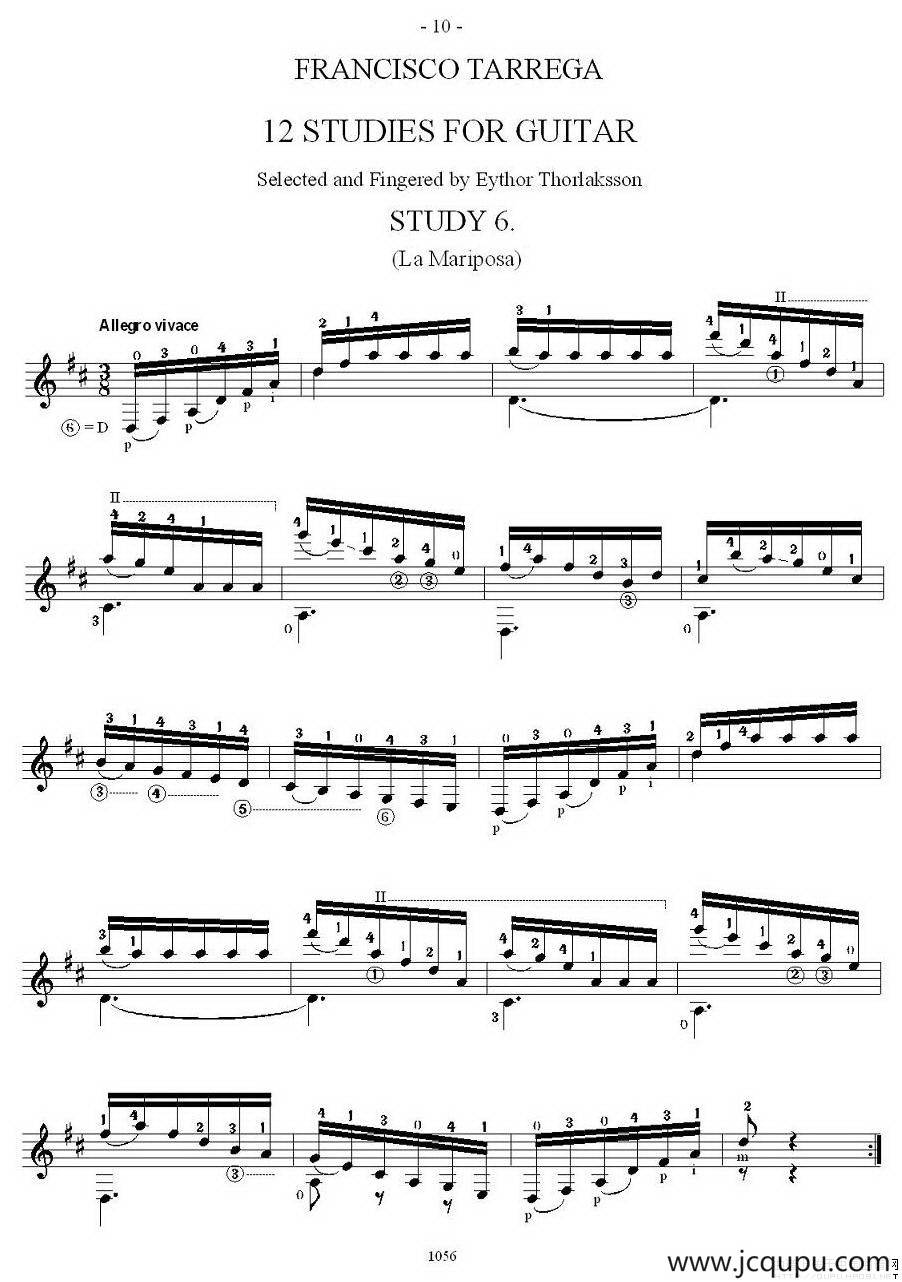 他雷加12首练习曲之6简谱