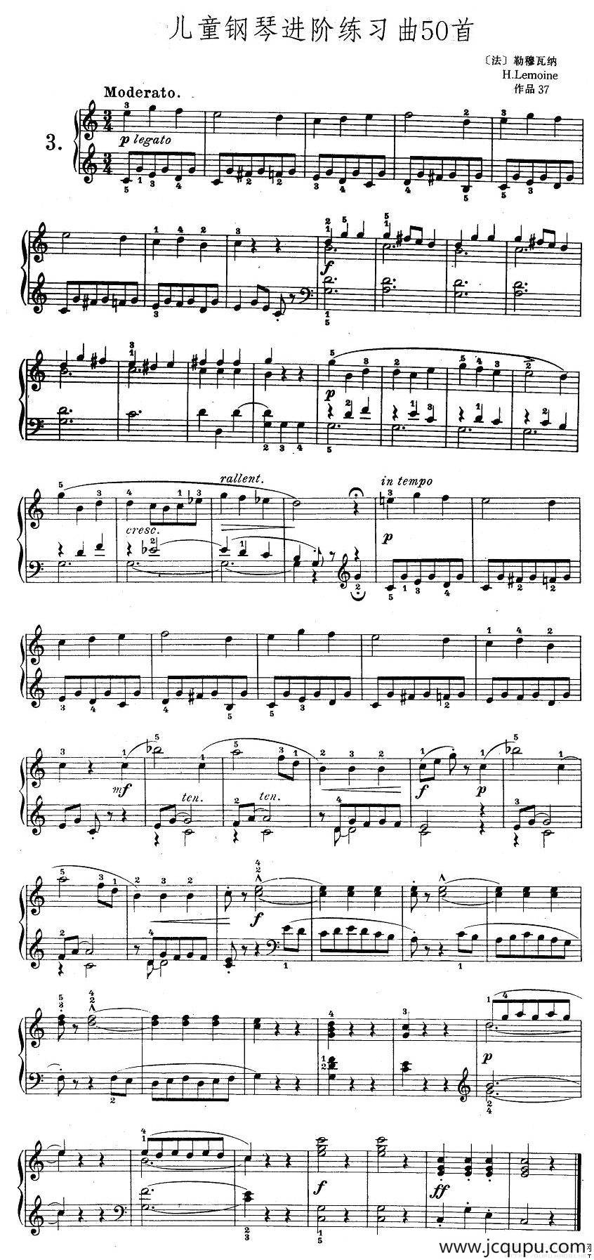 儿童钢琴进阶练习曲50首之3简谱