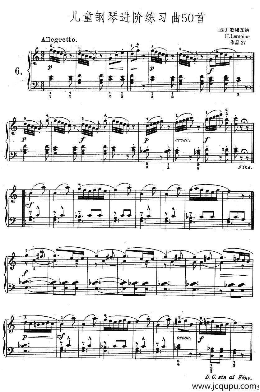 儿童钢琴进阶练习曲50首之6简谱