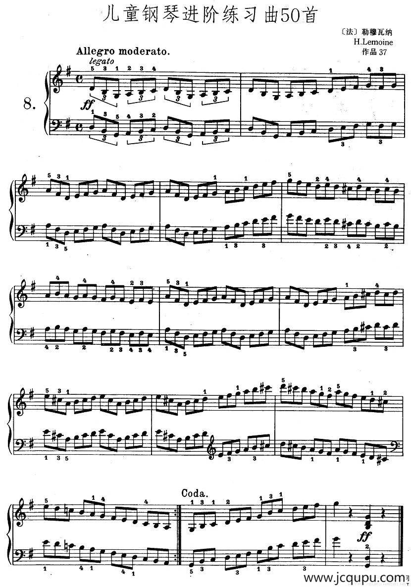 儿童钢琴进阶练习曲50首之8简谱