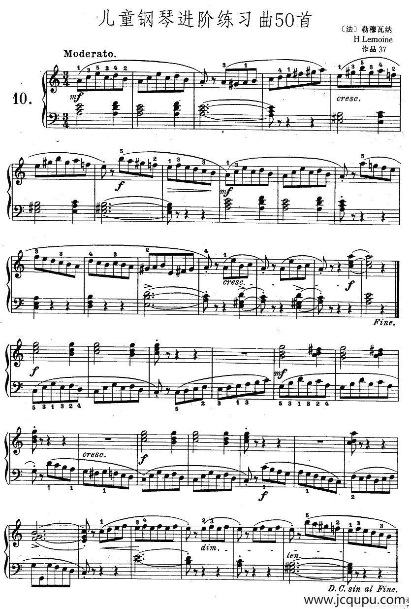 儿童钢琴进阶练习曲50首之10简谱