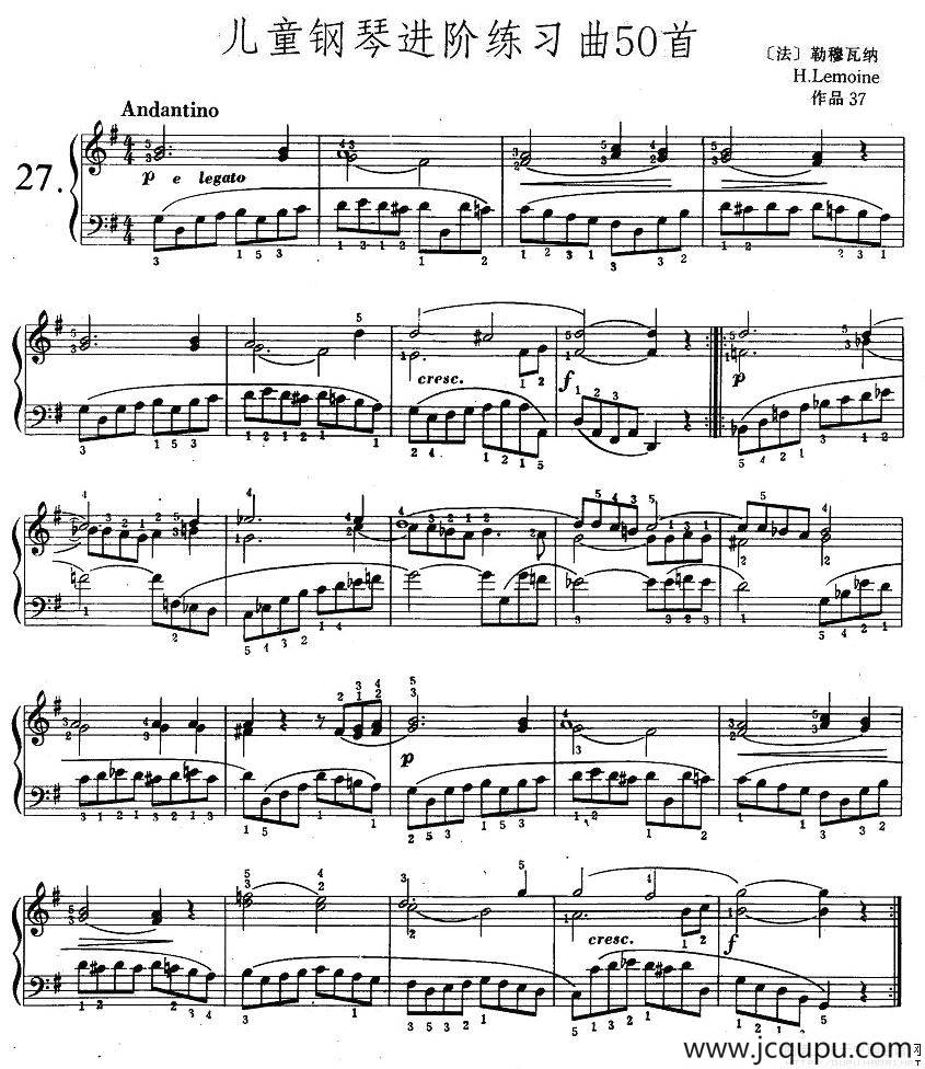 儿童钢琴进阶练习曲50首之27简谱