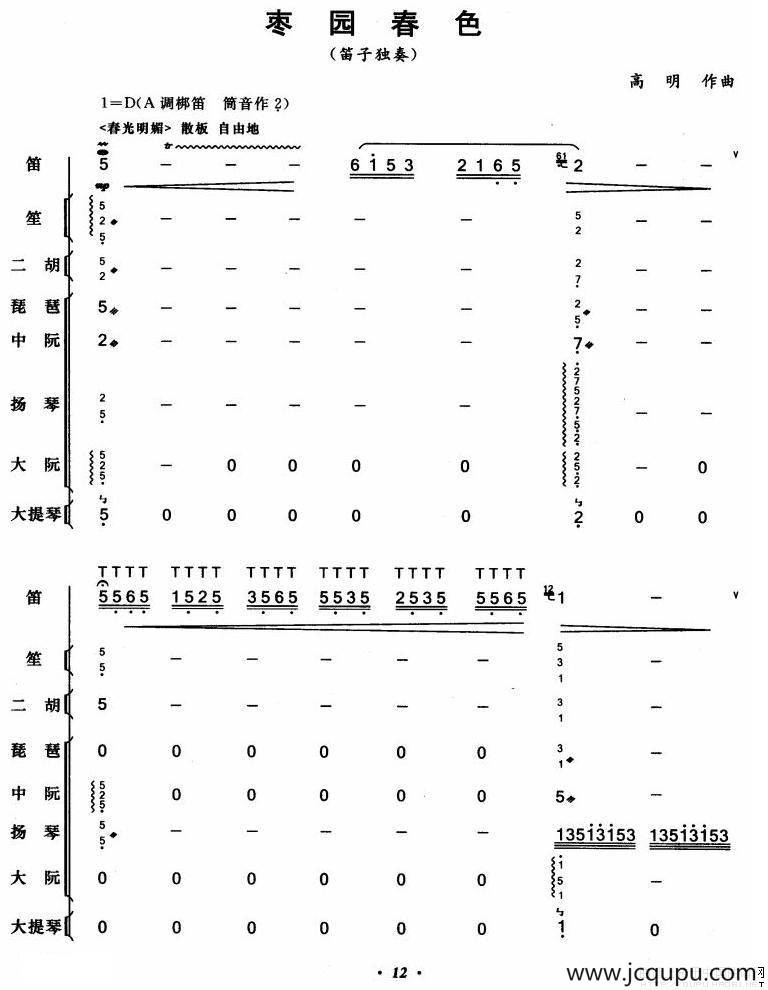 枣园春色（笛子+伴奏总谱）简谱