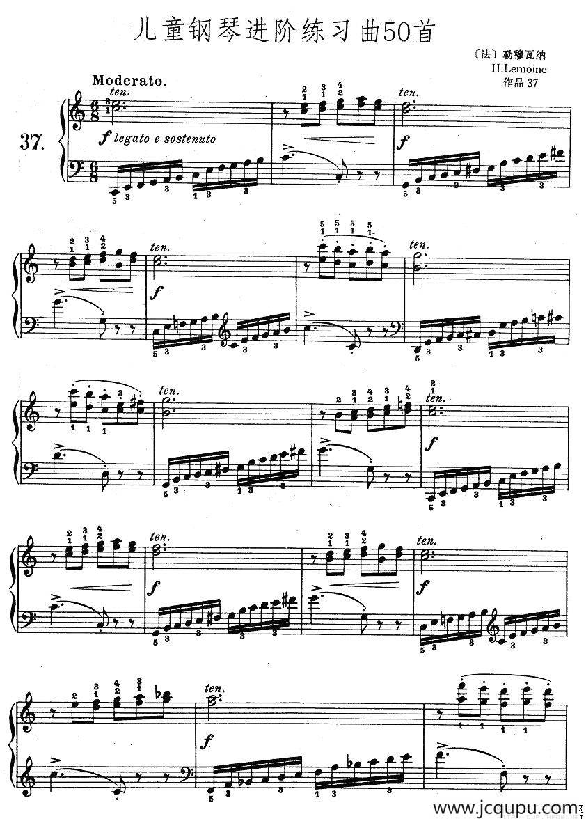 儿童钢琴进阶练习曲50首之37简谱