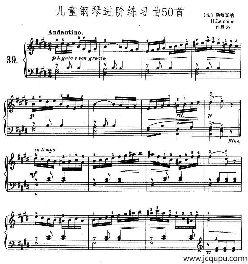 儿童钢琴进阶练习曲50首之39简谱