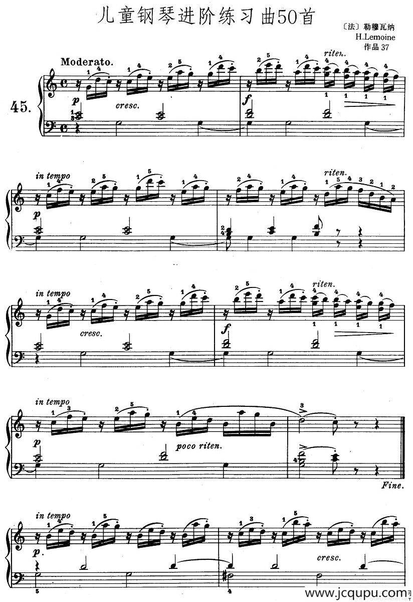 儿童钢琴进阶练习曲50首之45简谱