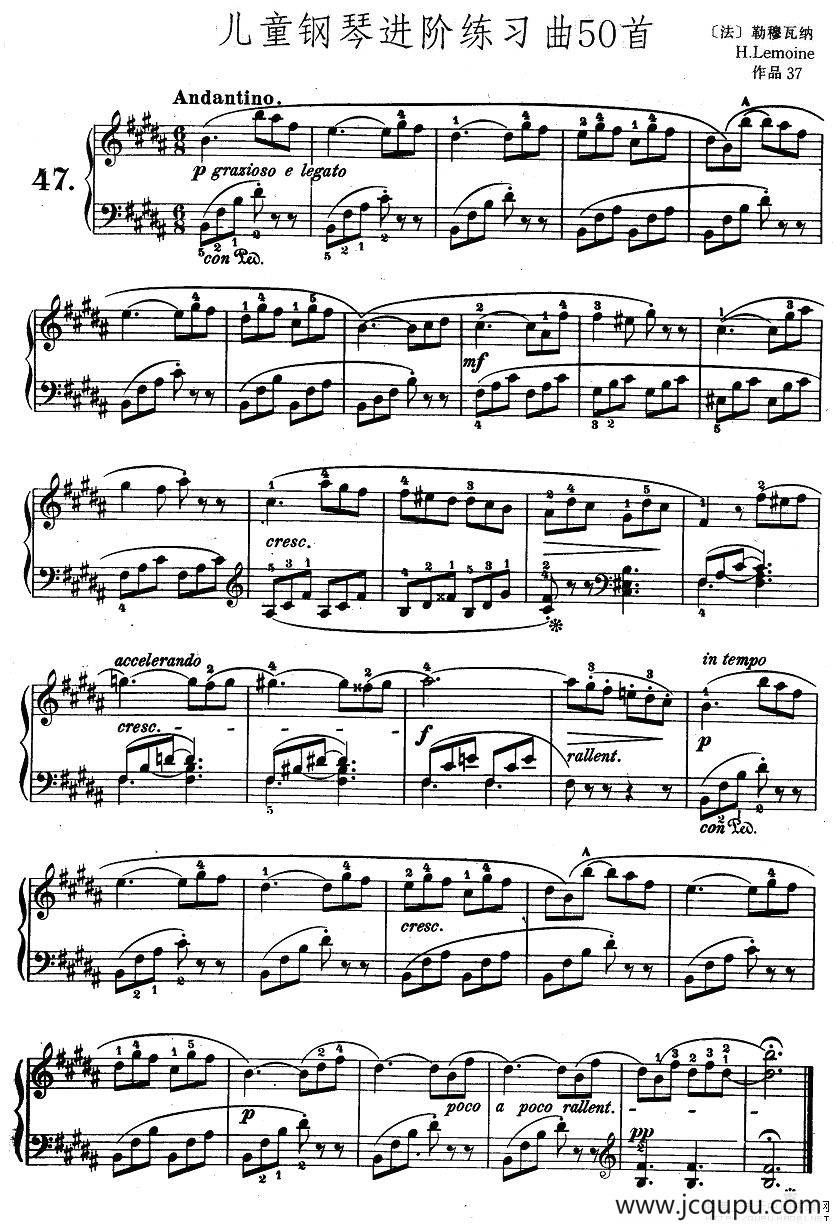 儿童钢琴进阶练习曲50首之47简谱
