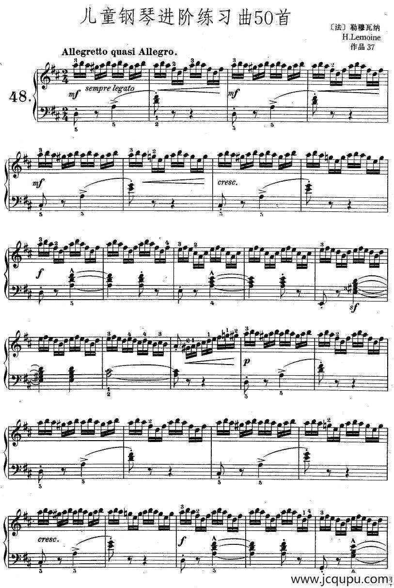 儿童钢琴进阶练习曲50首之48简谱