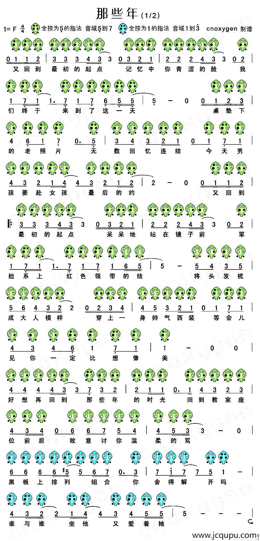那些年（电影《那些年我们一起追的女孩》插曲 、六孔陶笛谱）简谱