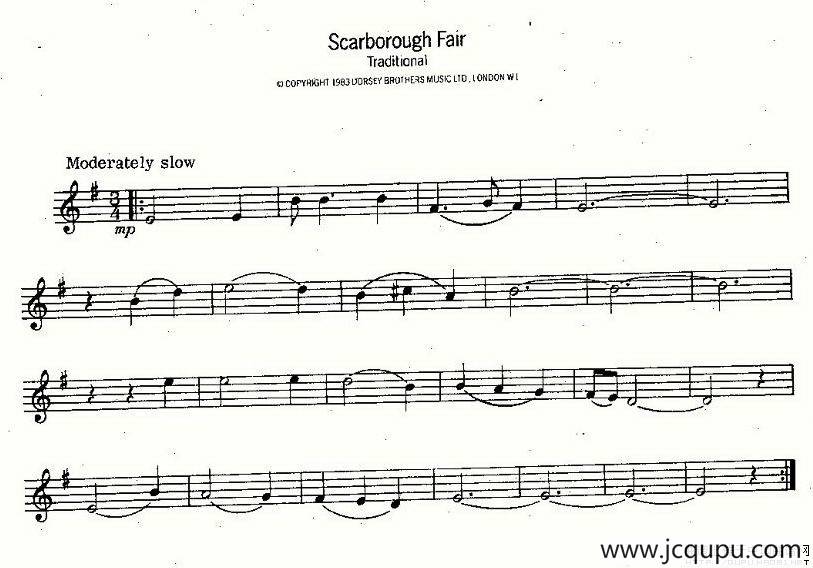 Scarborough Fair（史卡保罗市集）简谱