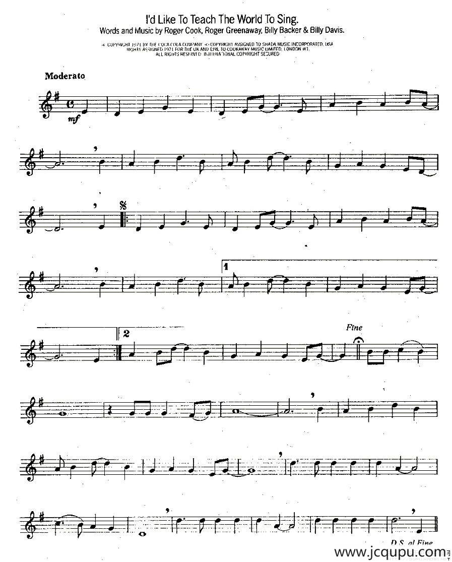 l'd Like To Teach The World To Sing简谱