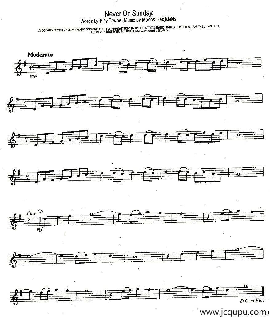 Never On Sunday简谱