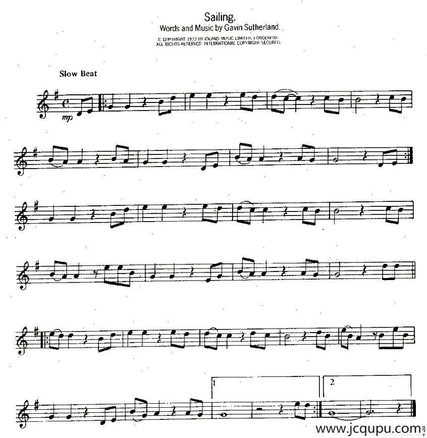 Sailing（远航）简谱