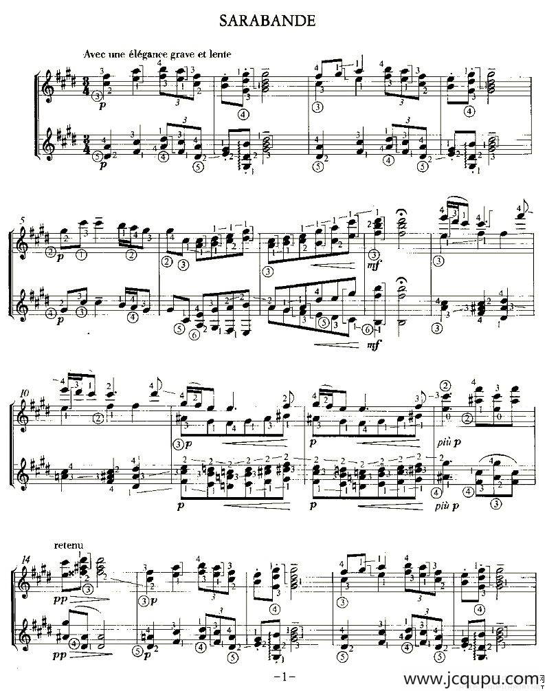 SARABANDE（双吉他）简谱