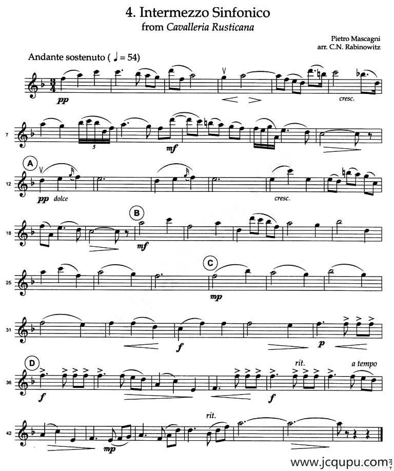 INTERMEZZO SINFONICO（四重奏）简谱