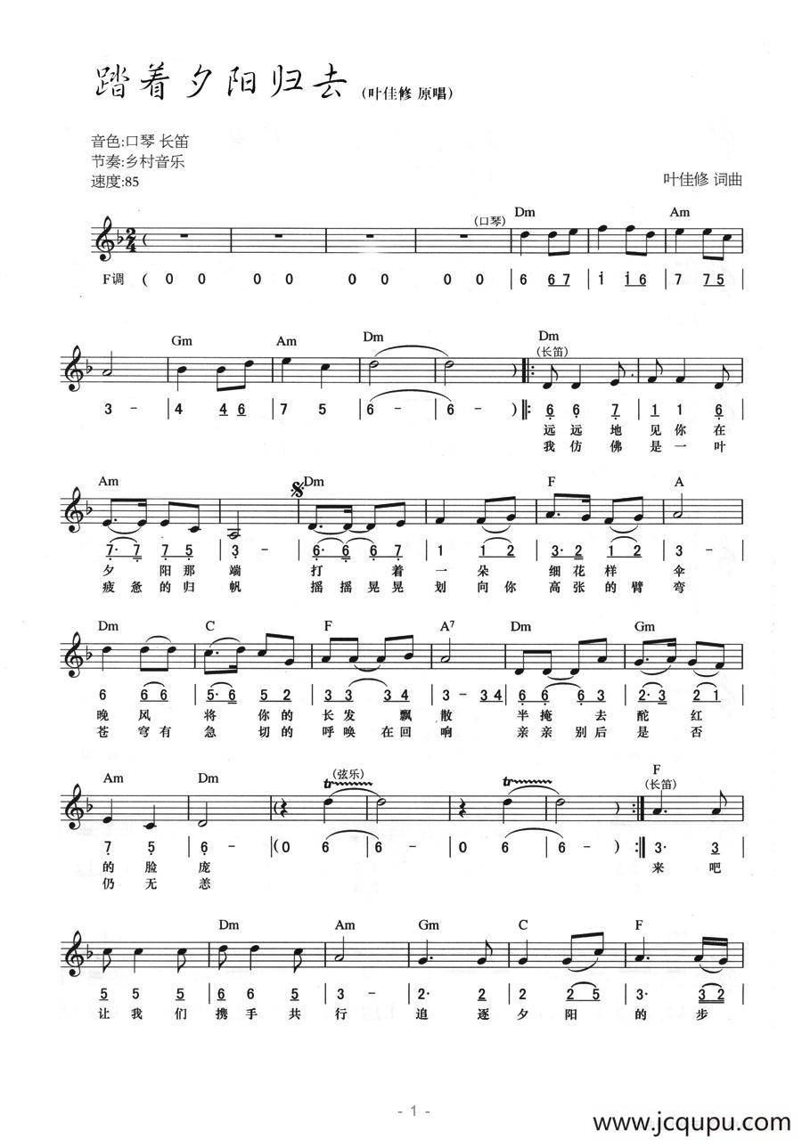 踏着夕阳归去（线简混排弹唱谱）简谱