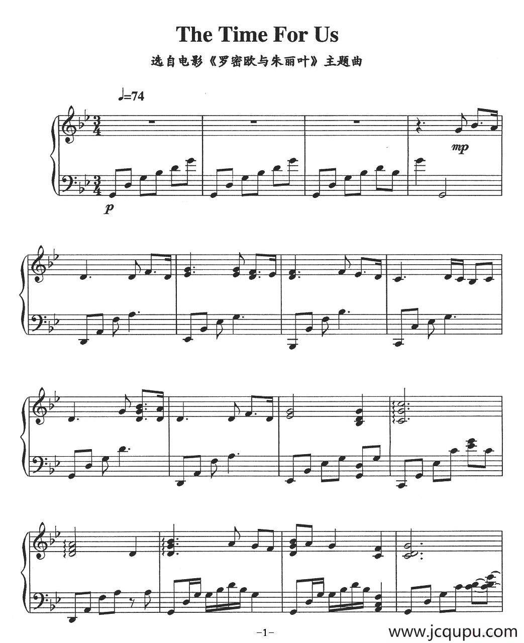 The Time For Us（电影《罗密欧与朱丽叶》主题曲）简谱