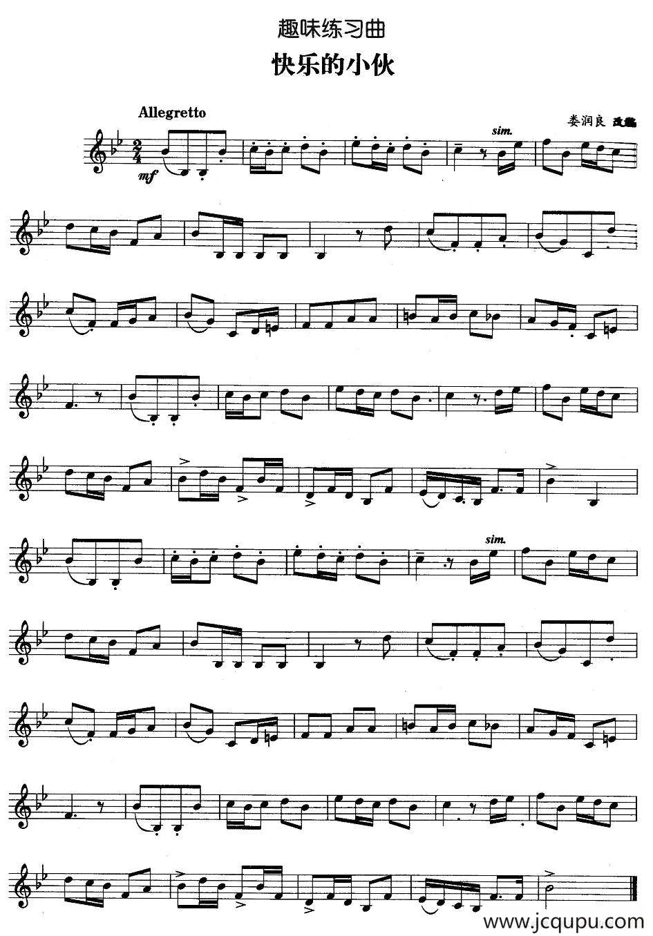 趣味练习曲：快乐的小伙简谱