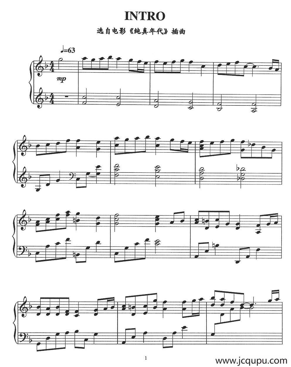 INTRO（电影《纯真年代》插曲）简谱