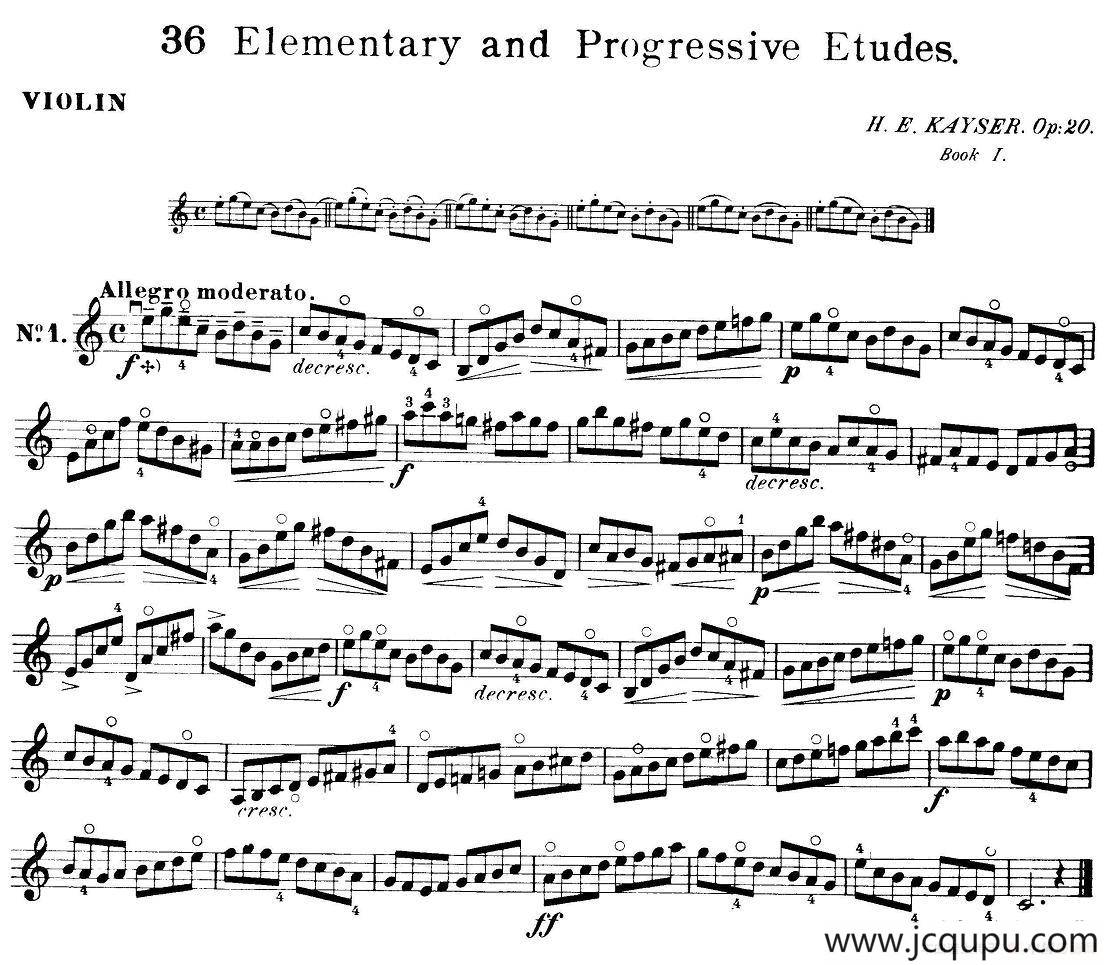 开塞（KAYSER 36首小提琴练习曲之1）简谱