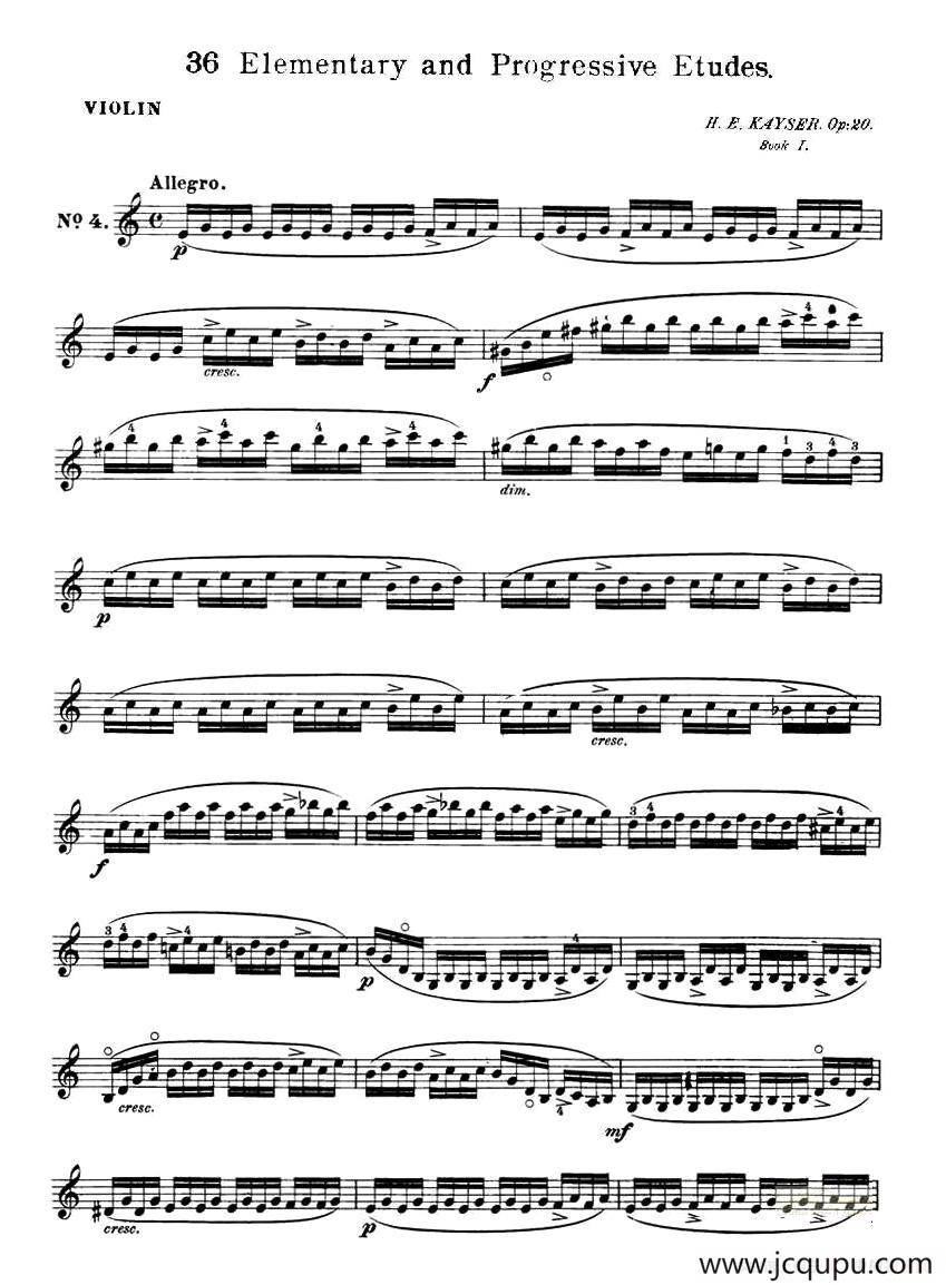 开塞（KAYSER 36首小提琴练习曲之4）简谱
