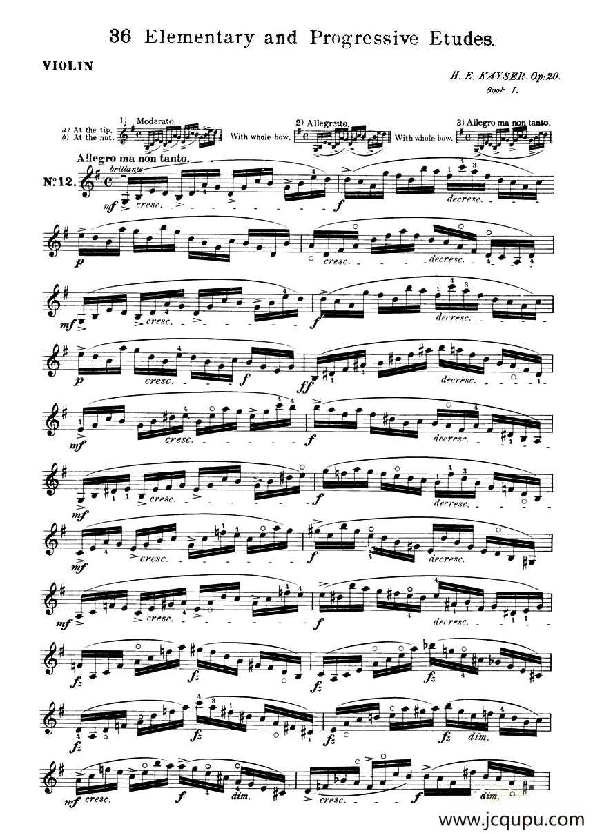 开塞（KAYSER 36首小提琴练习曲之12）简谱