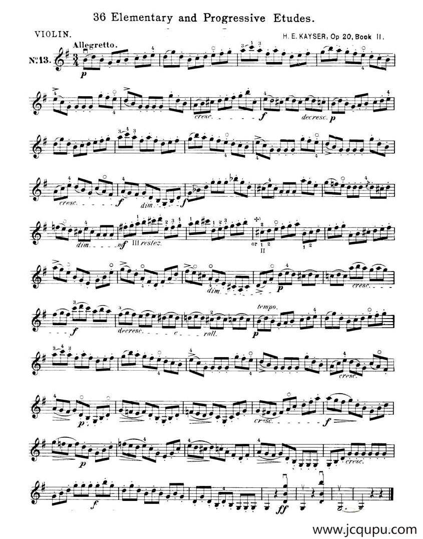 开塞（KAYSER 36首小提琴练习曲之13）简谱