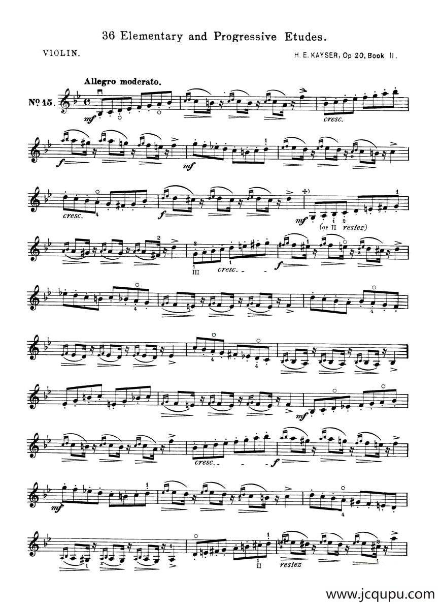 开塞（KAYSER 36首小提琴练习曲之15）简谱