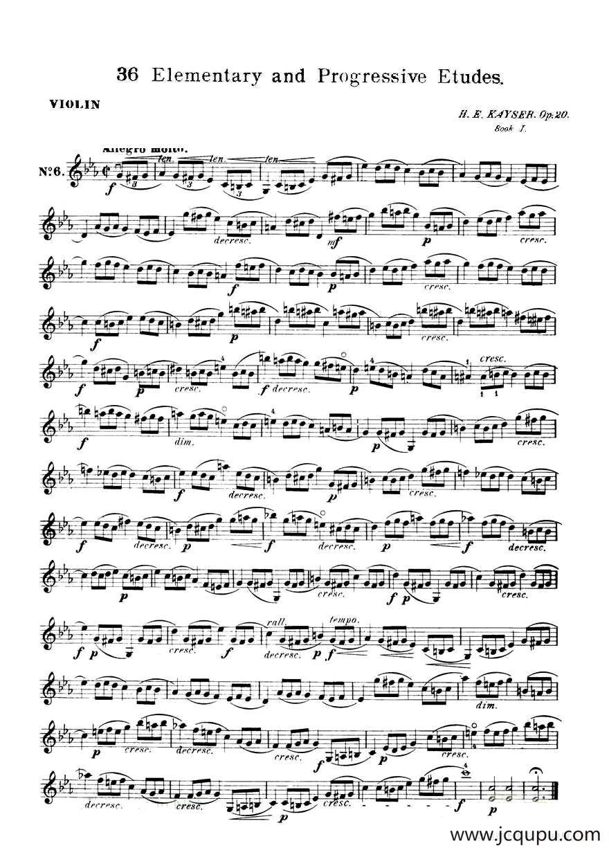 开塞（KAYSER 36首小提琴练习曲之6）简谱