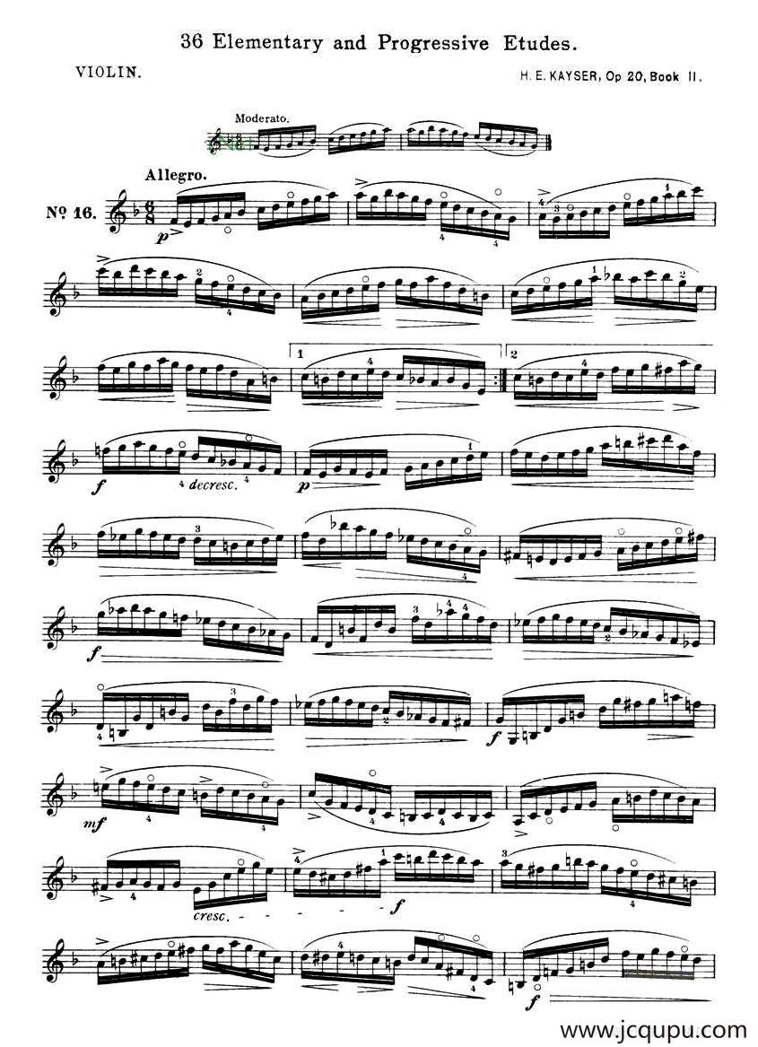 开塞（KAYSER 36首小提琴练习曲之16）简谱
