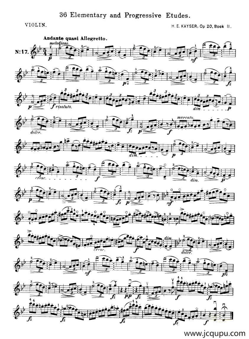 开塞（KAYSER 36首小提琴练习曲之17）简谱