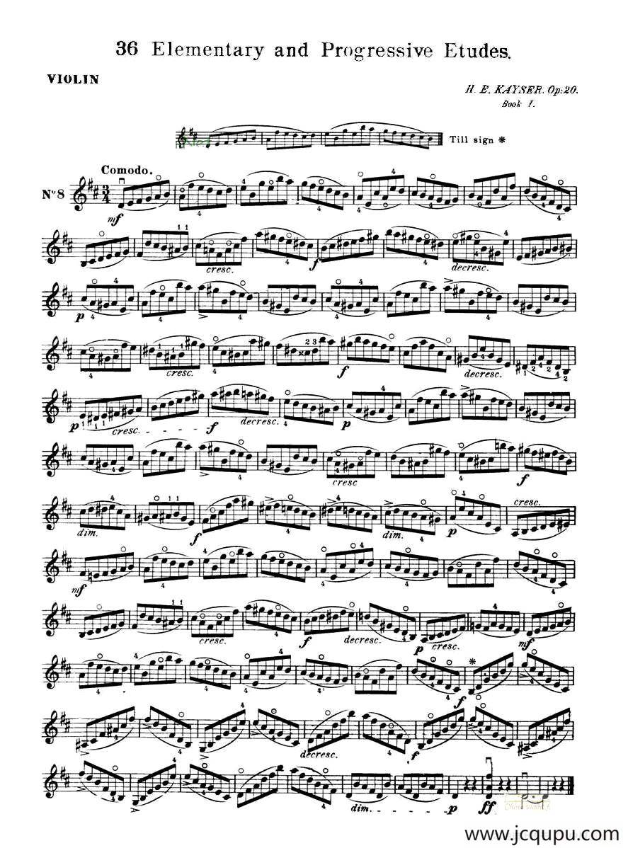 开塞（KAYSER 36首小提琴练习曲之8）简谱