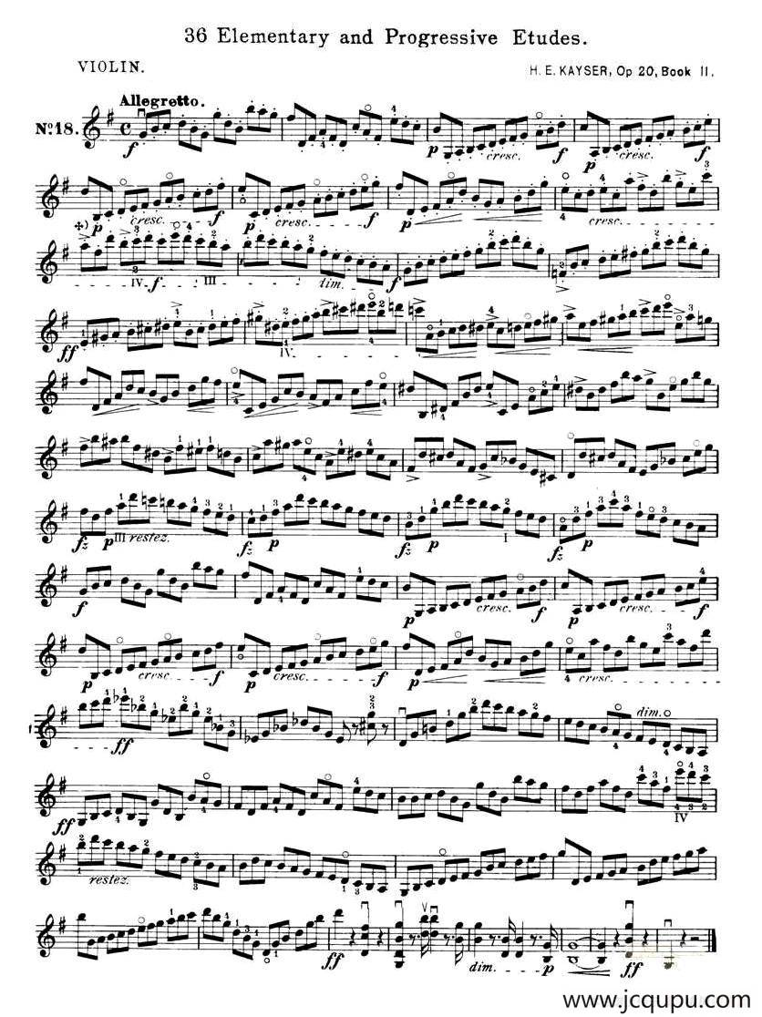 开塞（KAYSER 36首小提琴练习曲之18）简谱