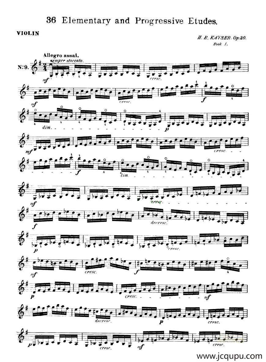 开塞（KAYSER 36首小提琴练习曲之9）简谱