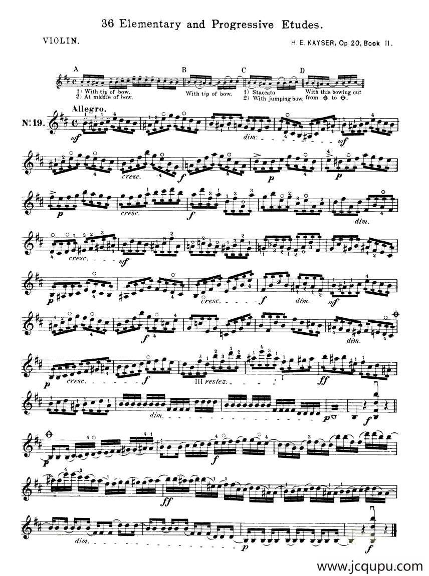 开塞（KAYSER 36首小提琴练习曲之19）简谱
