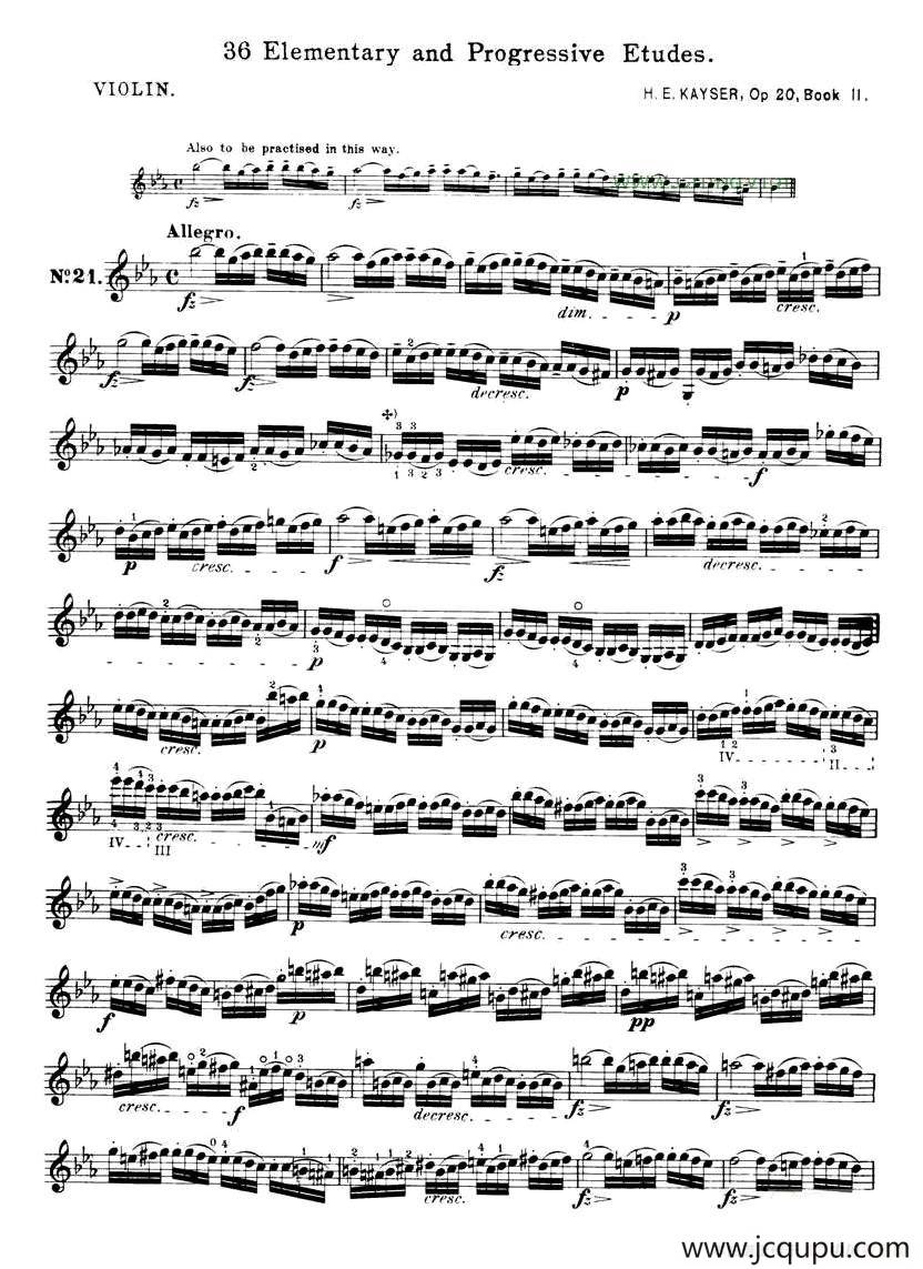 开塞（KAYSER 36首小提琴练习曲之21）简谱